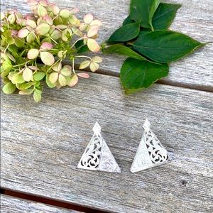 Sterling silver scroll, etched post earrings